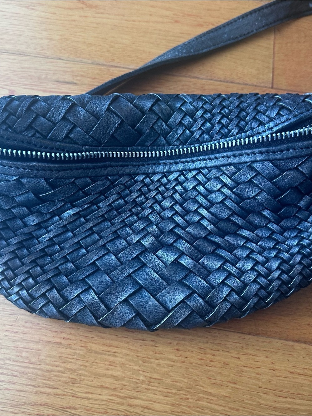 Woven Leather Crossbody Bag - Black
